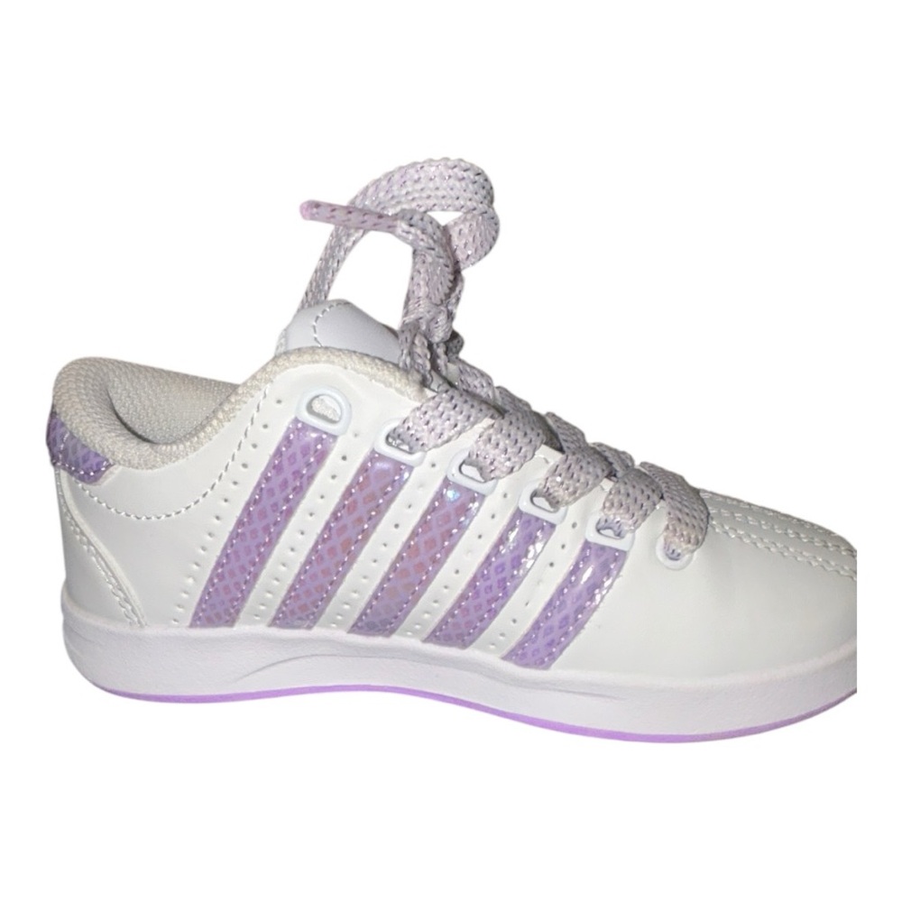 Toddler Girls K-SWISS White Leather Purple Glitter Stripe Sneakers kids Size 11 - Picture 3 of 12